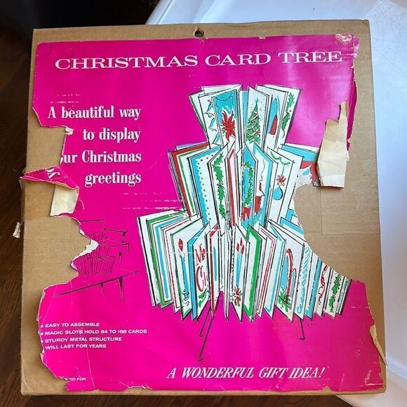 Vintage Mid Century gold Christmas Card Tree in Original box - Picture 1 of 10